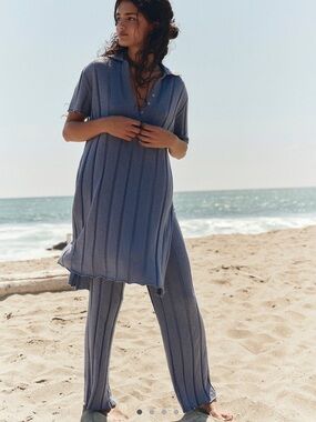 Free People Paloma Sweater Pant Set Blue Suede Matching Set